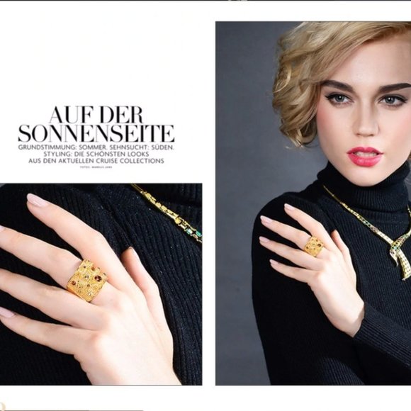 Gold Rhinestones Cocktail Ring - Picture 6 of 16